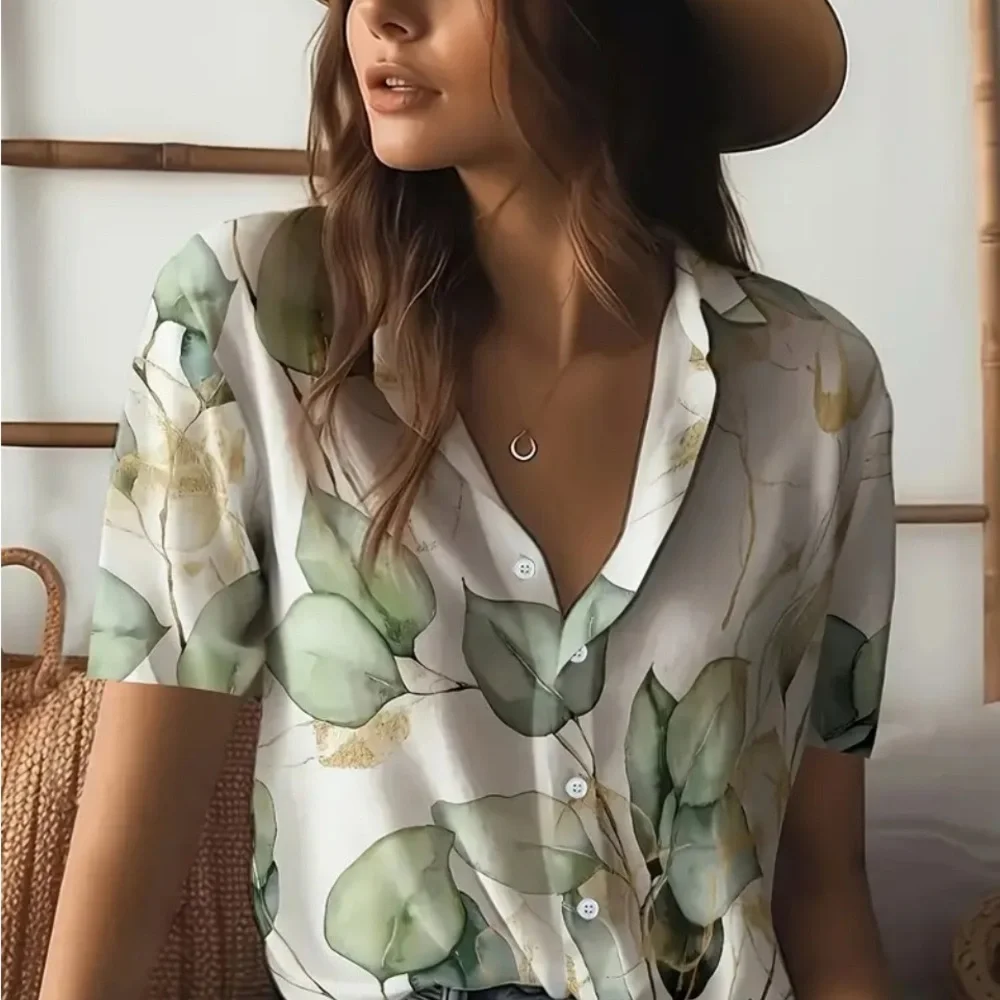 Leaf Print Button Down Shirt - Picture 1 of 4